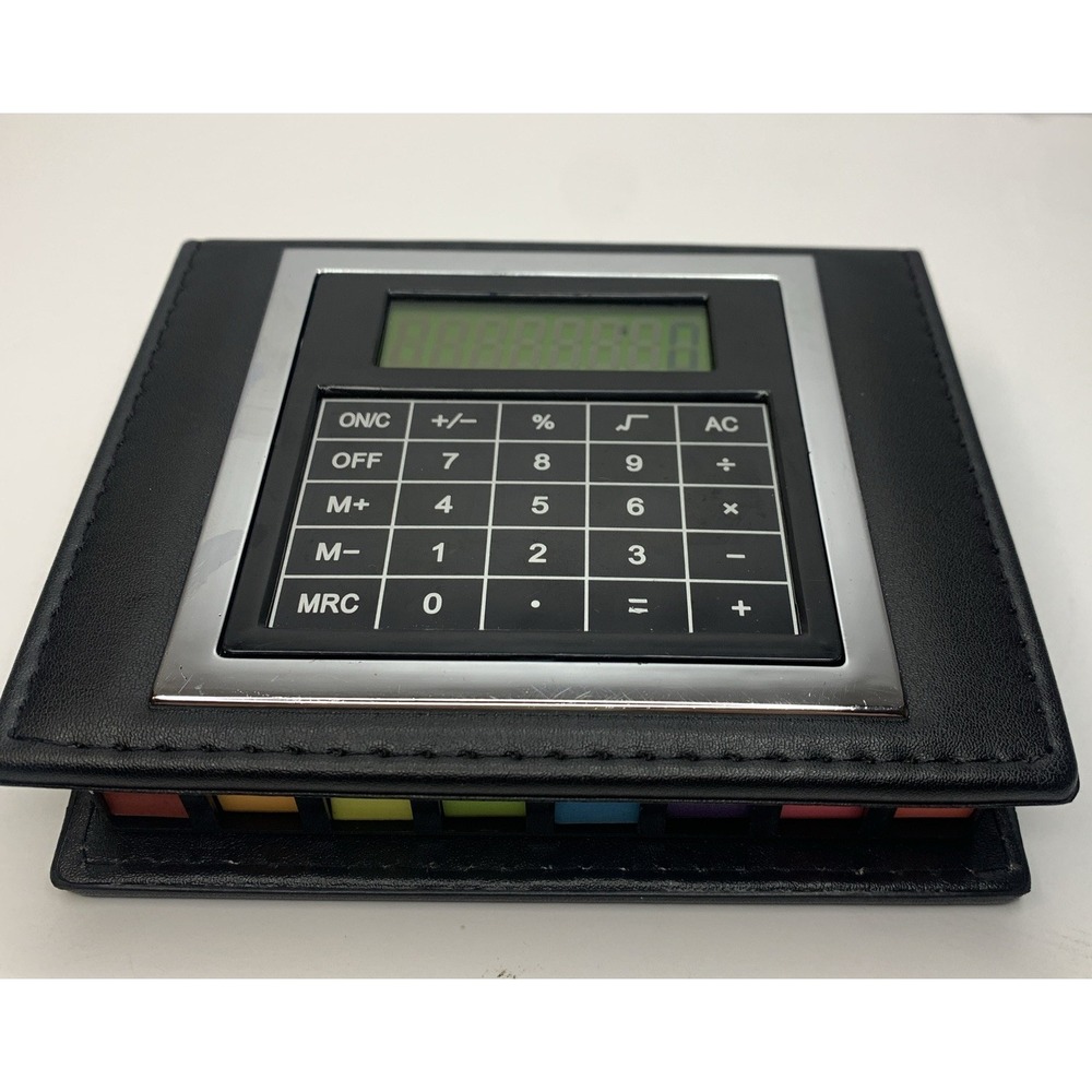 Faux Leather Sticky Note And Flag Organizer With a Built-in‎ Calculator Works